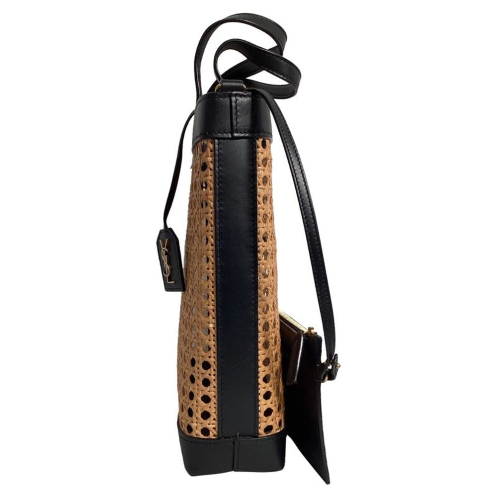 Saint Laurent Shopping Toy Leather-Trimmed Straw Tote In Brown Straw - Picture 3 of 10